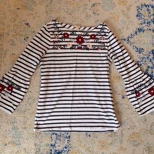 J. Crew Embroidered Flower Striped Shirt